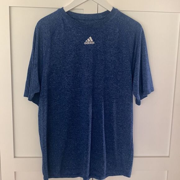 2 Adidas Mens Climalite Heather Gray Workout Logo Blue T-Shirt Tee 2996A Medium - Picture 3 of 11